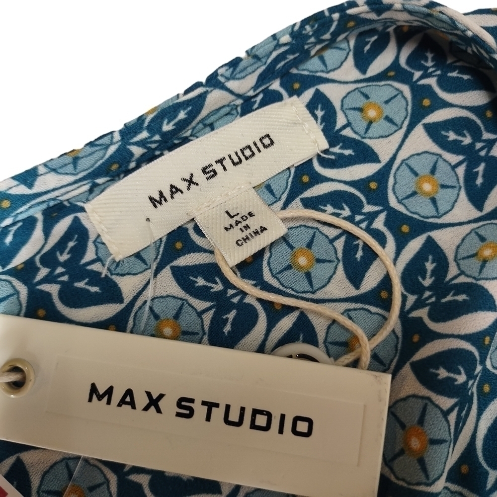 Maxi Studio Teal Floral Print Wrap Front Top Blouse Size L NWT - Picture 6 of 9